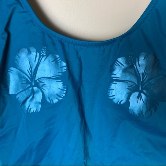 [PINK Victoria's Secret] Teal Blue Scoop Back Hibiscus One Piece Swimsuit - Picture 3 of 8